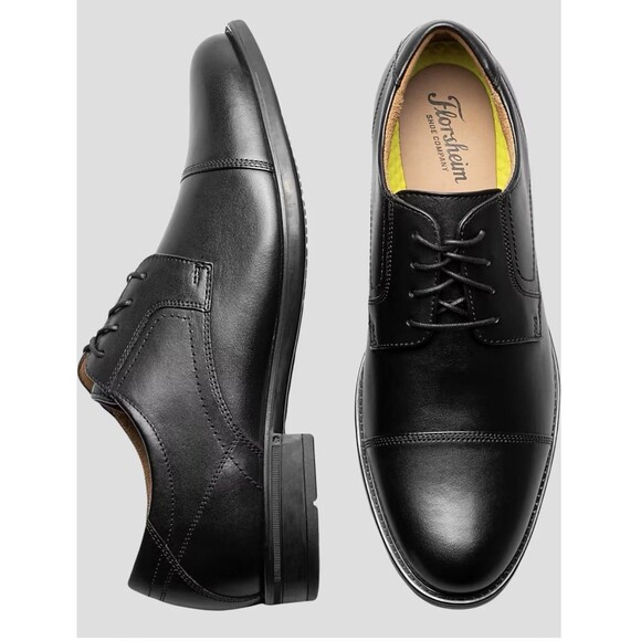 Florsheim Men’s Finance Leather Cap Toe Lace-up Oxfords Black Size 10.5 EEE - Picture 1 of 8